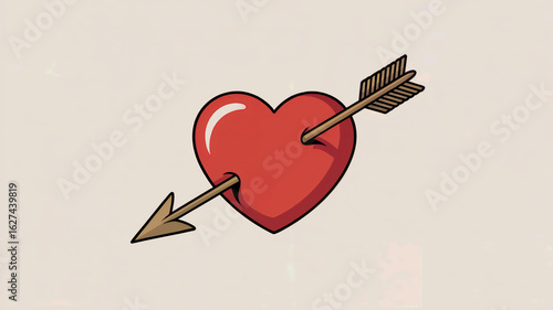 Cartoon Red Heart with Arrow Piercing Through Center