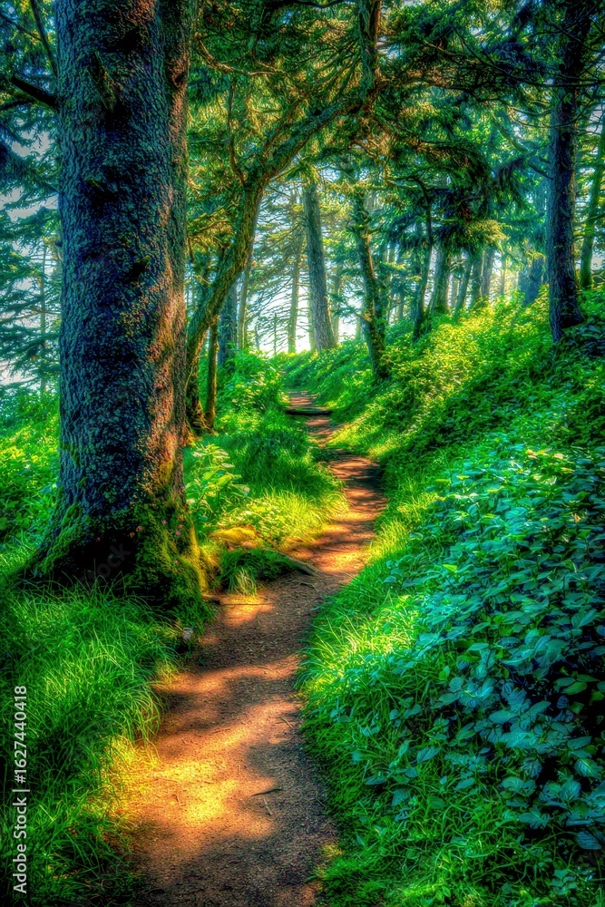 Obraz premium Sunlit path through lush forest
