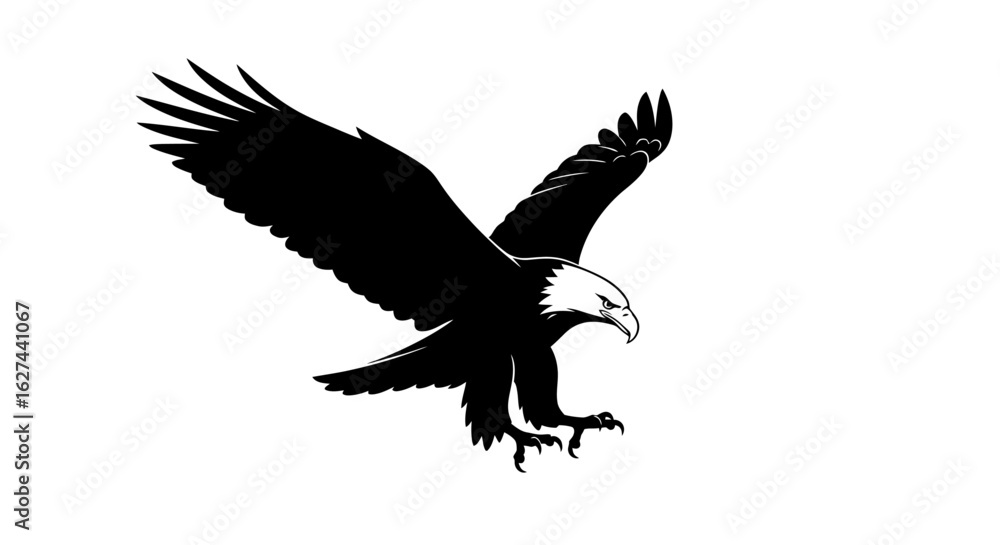 Obraz premium powerful silhouette of a bald eagle in flight, isolated on transparent background: a vector illustration perfect for logos, branding, and design projects