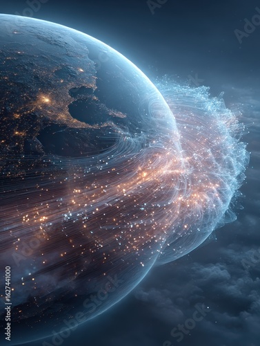 Earth enveloped in swirling energy