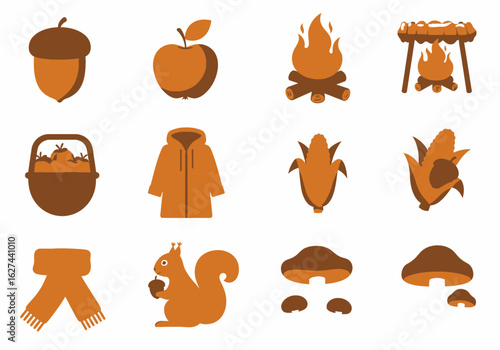 Autumn clip art acorn apple campfire basket jacket corn scarf squirrel mushrooms