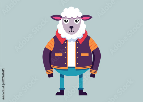 Fashionable Sheep in Modern Cropped Jacket Bold Vector Style for Apparel and Editorial Use 