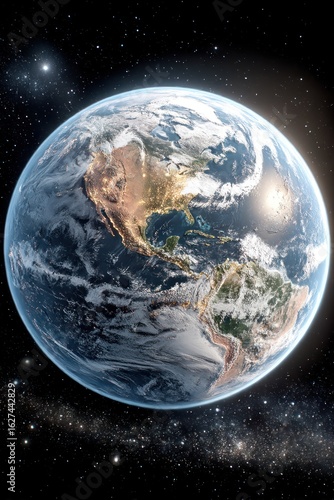 Earth from space, starry night