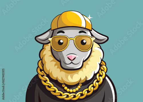 Street Style Sheep Wearing Chunky Gold Chain Urban Hip Hop Vector Character for Trendy Branding 