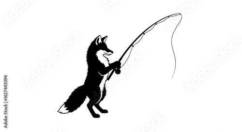 side profile of a curious fox patiently fishing, isolated on a transparent background: a unique vector illustration for branding, logos, and design projects