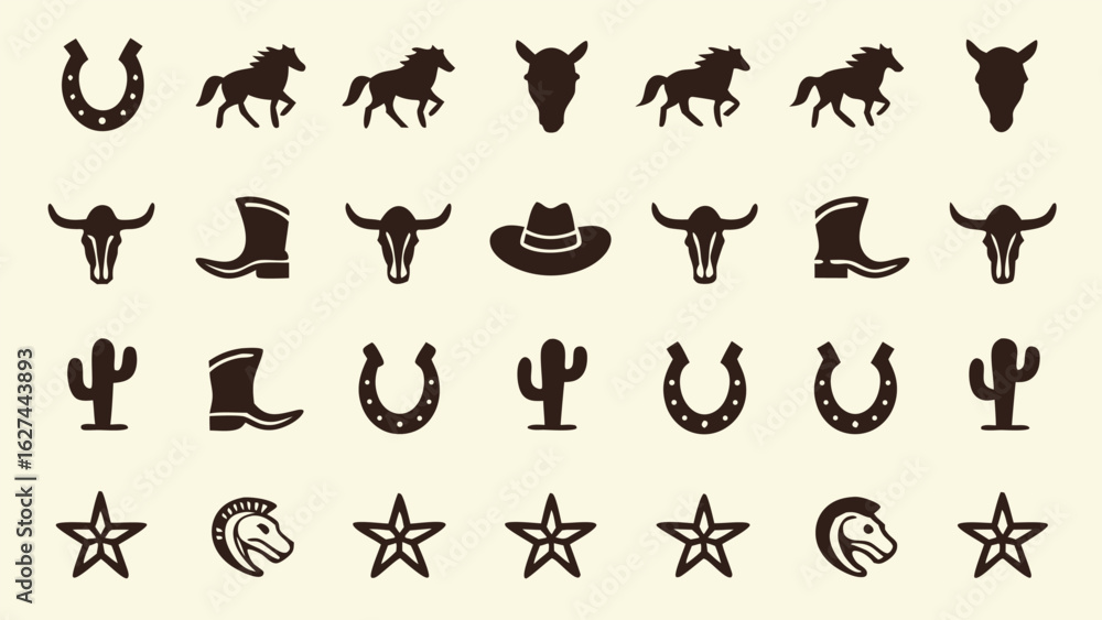 Western cowboy horse cactus boot horseshoe bull skull star Western cowboy horse cactus boot horseshoe bull skull star