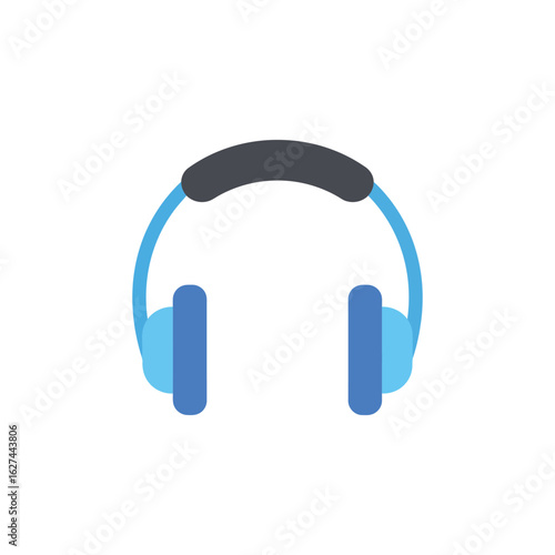 Blue Headphones Illustration for Music Listening and Audio Entertainment on White Background, Flat vector