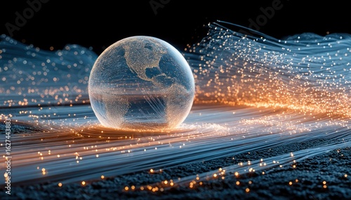 Earth globe surrounded by fiber optics