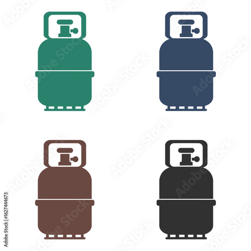 Colorful Propane Tank Icons Arranged in a Grid Pattern for Various Uses, Flat vector