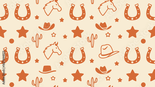 Western horse cowboy hat horseshoe star cactus pattern