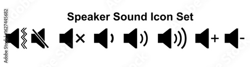 speaker icon set. sound on and mute button with volume increase and decrease symbol. icons for player  vector