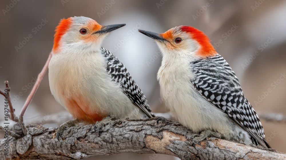 Fototapeta premium Two Pileated Woodpeckers on a branch