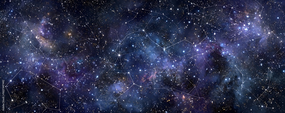 Fototapeta premium Celestial calligraphy shaped like star-dusted constellations in deep sky