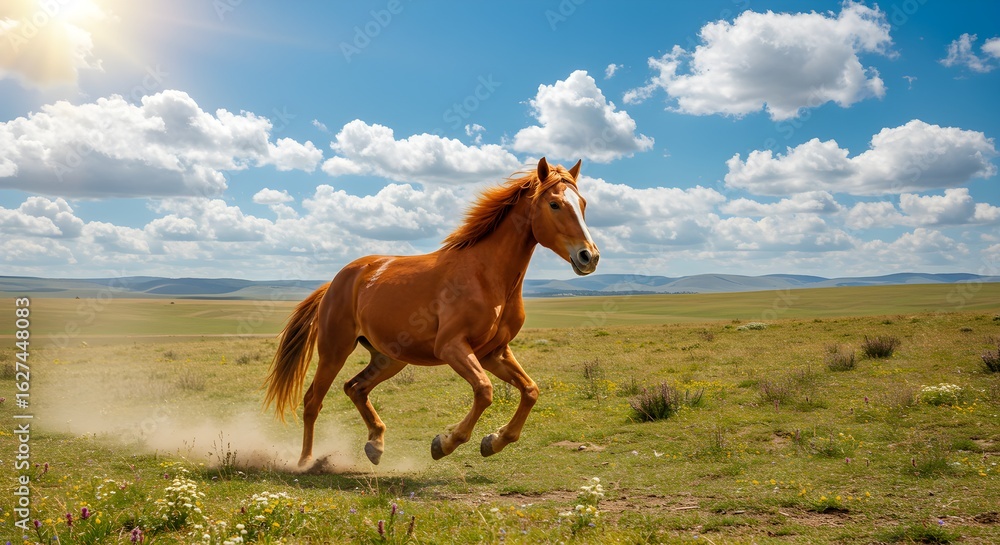 Fototapeta premium Running horse in a field