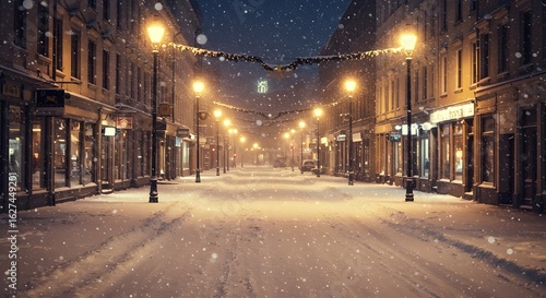 Fototapeta Naklejka Na Ścianę i Meble -  Snowy city street at night