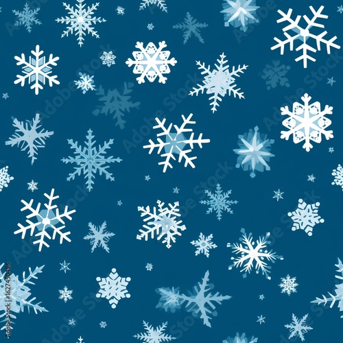 Wallpaper Mural Delicate White Snowflakes Pattern on Blue, Festive Winter Background Torontodigital.ca