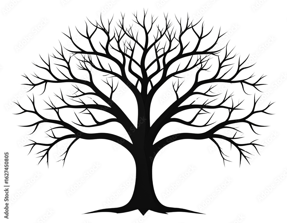Obraz premium Minimalist Bare Tree Silhouette with Straight Limbs, Isolated PNG Vector Style