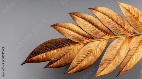Golden Leaf Arrangement on a Gray Background for Modern Decor