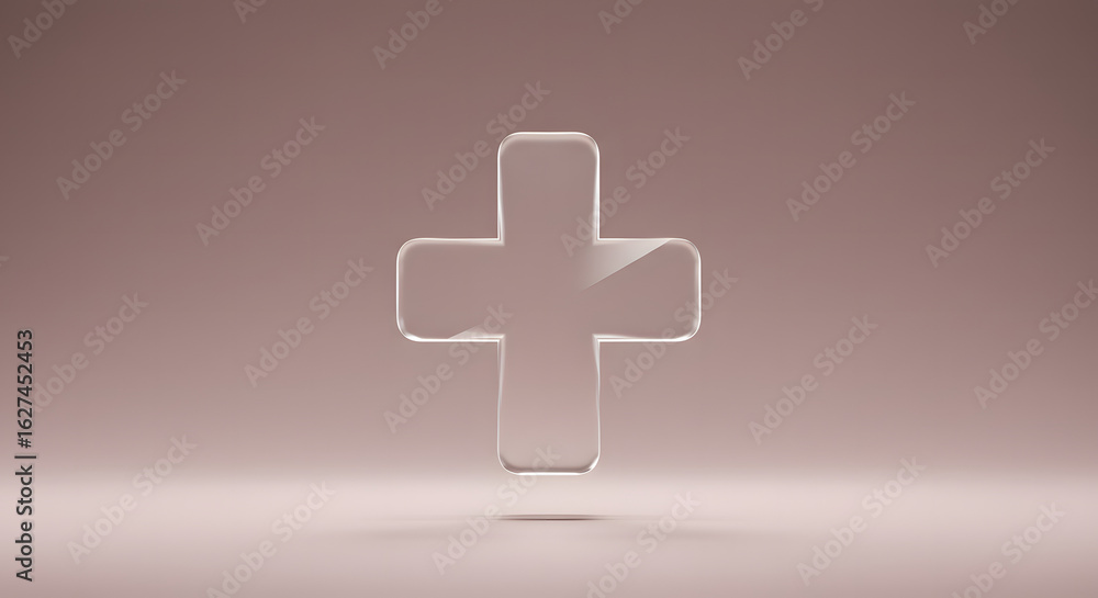 Obraz premium Simple black plus sign with drop shadow on off-white background.