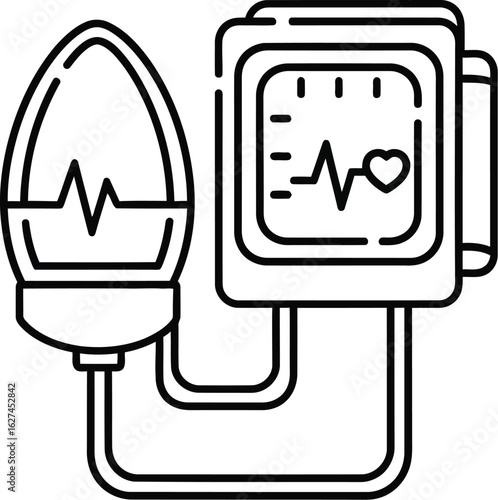 Blood pressure monitor icon, a medical device used for measuring arterial blood pressure, displaying systolic and diastolic readings, essential for healthcare and diagnosis