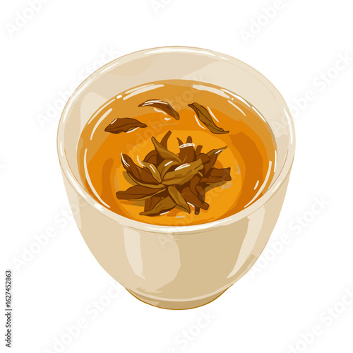 Aromatic flowering tea steeping in a ceramic cup creating a soothing and delightful experience for tea lovers and enthusiasts