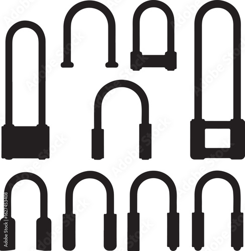 Black U locks and shackles bicycle lock security