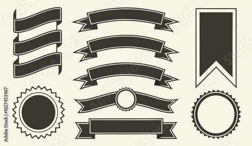 Collection of vintage style decorative ribbons banners seals and labels for design and branding projects