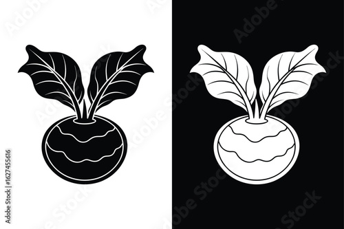 Black Kohlrabi Icon Vector. Leafy Bulb Silhouette for Food Design