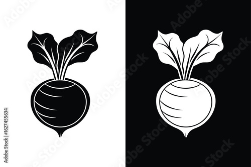 Kohlrabi Silhouette Icon. Minimalist Bulb and Leaf Vector Illustration