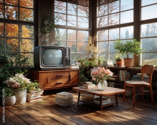 Cozy Autumn Room with Vintage TV