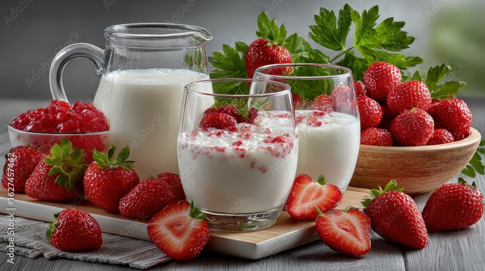 Fresh milk and strawberries Fresh milk and strawberries