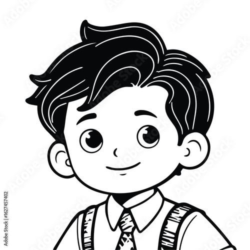 Young boy in formal attire with suspenders and tie. Positive expression, looking to the side. Child model in school uniform. elementary school.
