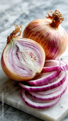 Fresh onions on marble