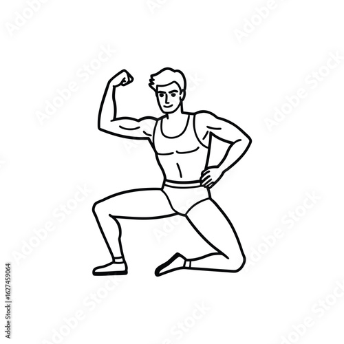 Body builder line art, Workout refers to physical exercise or activity performed to improve fitness, strength, or overall health