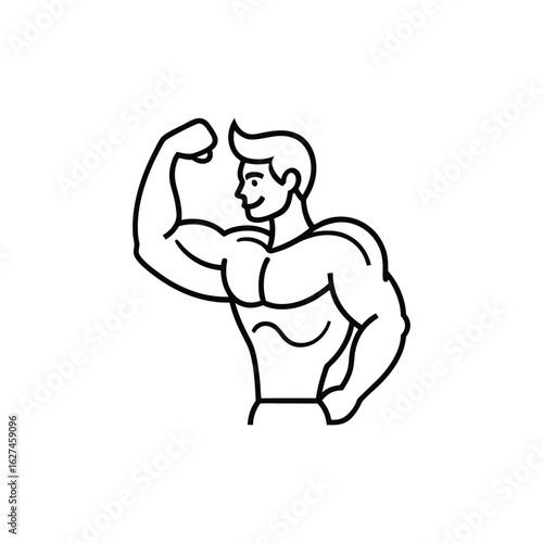 Body builder line art, Workout refers to physical exercise or activity performed to improve fitness, strength, or overall health