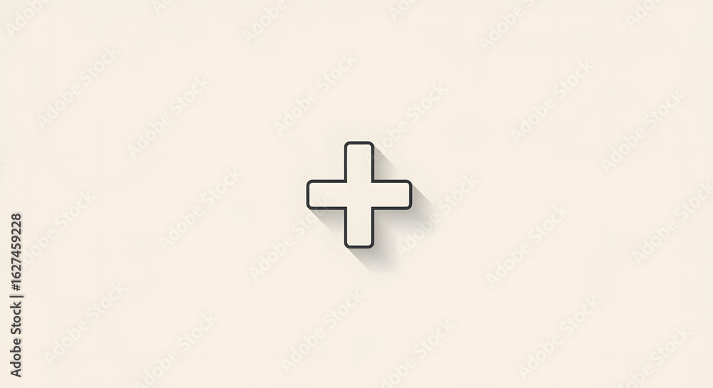 Obraz premium Simple black plus sign with drop shadow on off-white background.