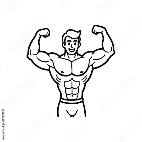 Body builder line art, Workout refers to physical exercise or activity performed to improve fitness, strength, or overall health