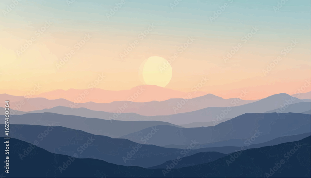 Obraz premium Sunset Over Mountain Range with Soft Pastel Sky in Calm Natural Landscape