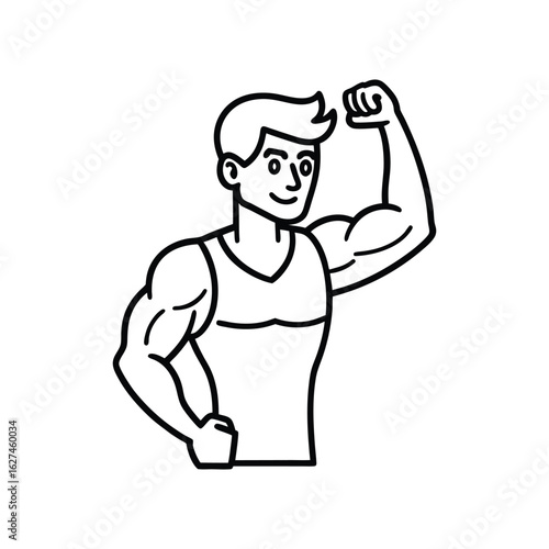 Body builder line art, Workout refers to physical exercise or activity performed to improve fitness, strength, or overall health