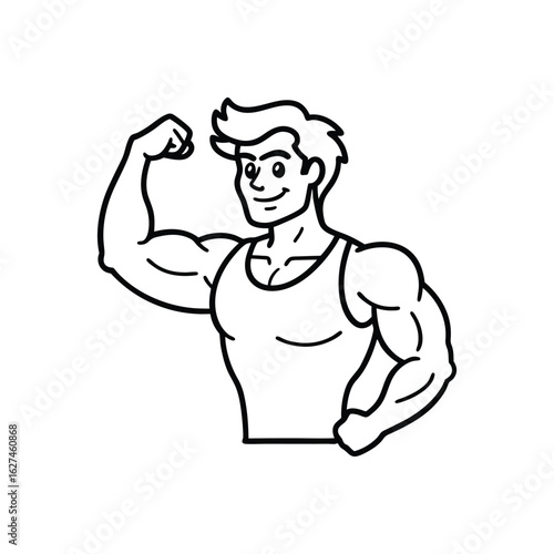 Body builder line art, Workout refers to physical exercise or activity performed to improve fitness, strength, or overall health