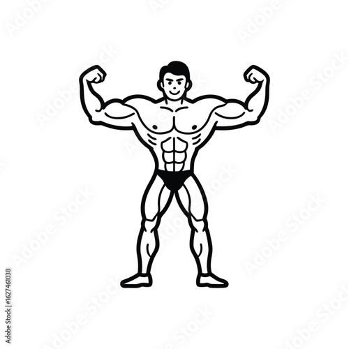 Body builder line art, Workout refers to physical exercise or activity performed to improve fitness, strength, or overall health