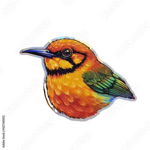 Colorful bee-eater bird illustration with vibrant plumage and detailed feathers, a striking wildlife artwork of a tropical avian species