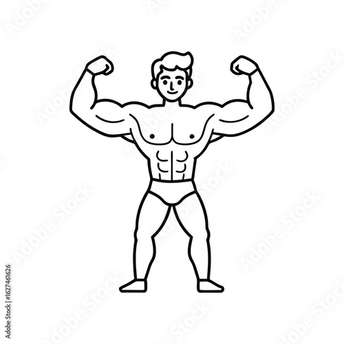 Body builder line art, Workout refers to physical exercise or activity performed to improve fitness, strength, or overall health