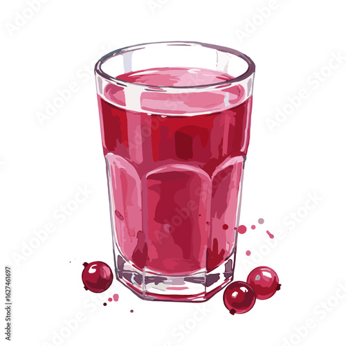 Refreshing cranberry juice illustration in a glass with berries, capturing the essence of healthy living and fruit enjoyment in vibrant color