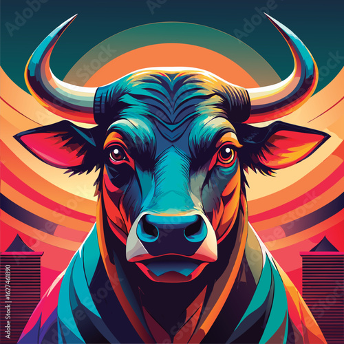 Vector illustration of a Colorful bull head portrait.