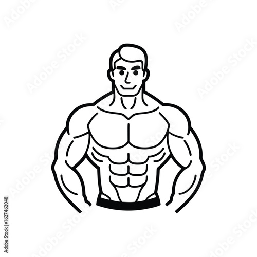 Body builder line art, Workout refers to physical exercise or activity performed to improve fitness, strength, or overall health