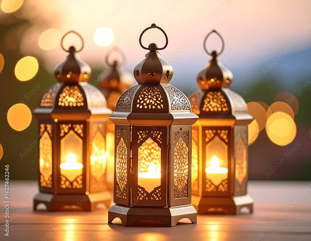 Obraz premium Decorative lanterns at sunset