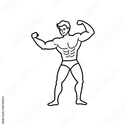 Body builder line art, Workout refers to physical exercise or activity performed to improve fitness, strength, or overall health