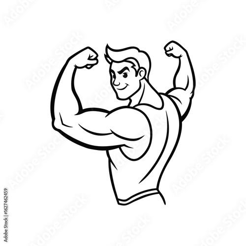 Body builder line art, Workout refers to physical exercise or activity performed to improve fitness, strength, or overall health