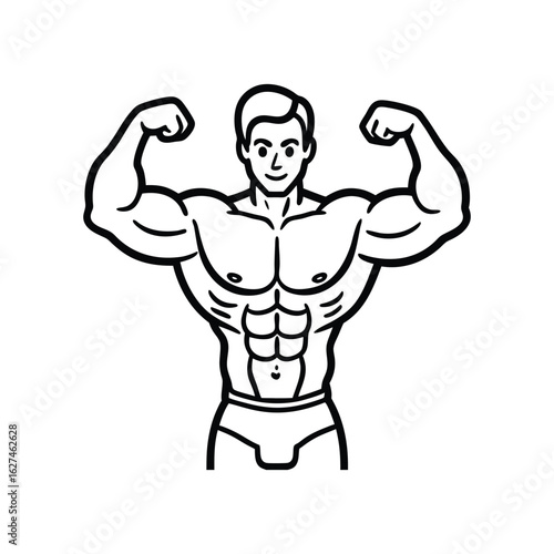 Body builder line art, Workout refers to physical exercise or activity performed to improve fitness, strength, or overall health
